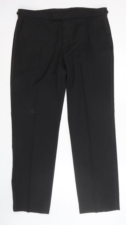 Marks and Spencer Mens Black Polyester Trousers Size 36 in Regular Hook & Eye