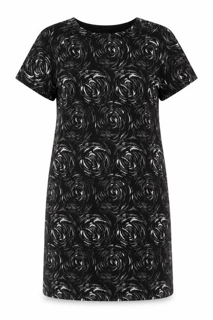 Marks and Spencer Womens Black Geometric Cotton Shift Size 10 Round Neck Pullover