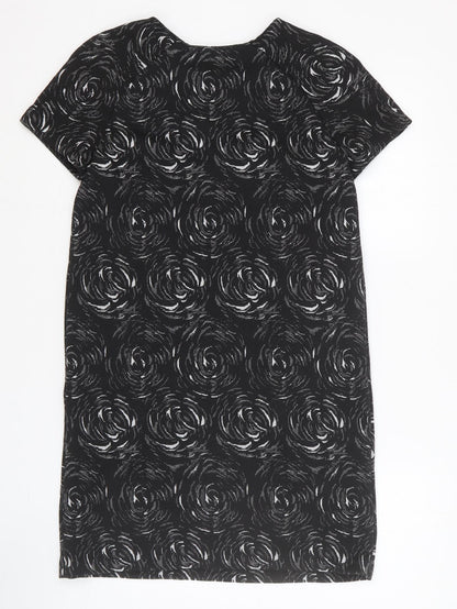 Marks and Spencer Womens Black Geometric Cotton Shift Size 10 Round Neck Pullover