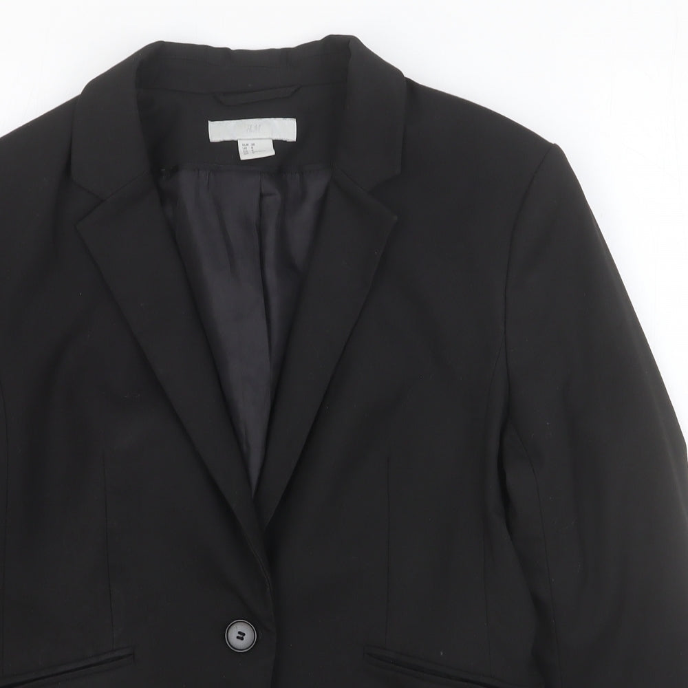 H&M Womens Black Polyester Jacket Blazer Size 10