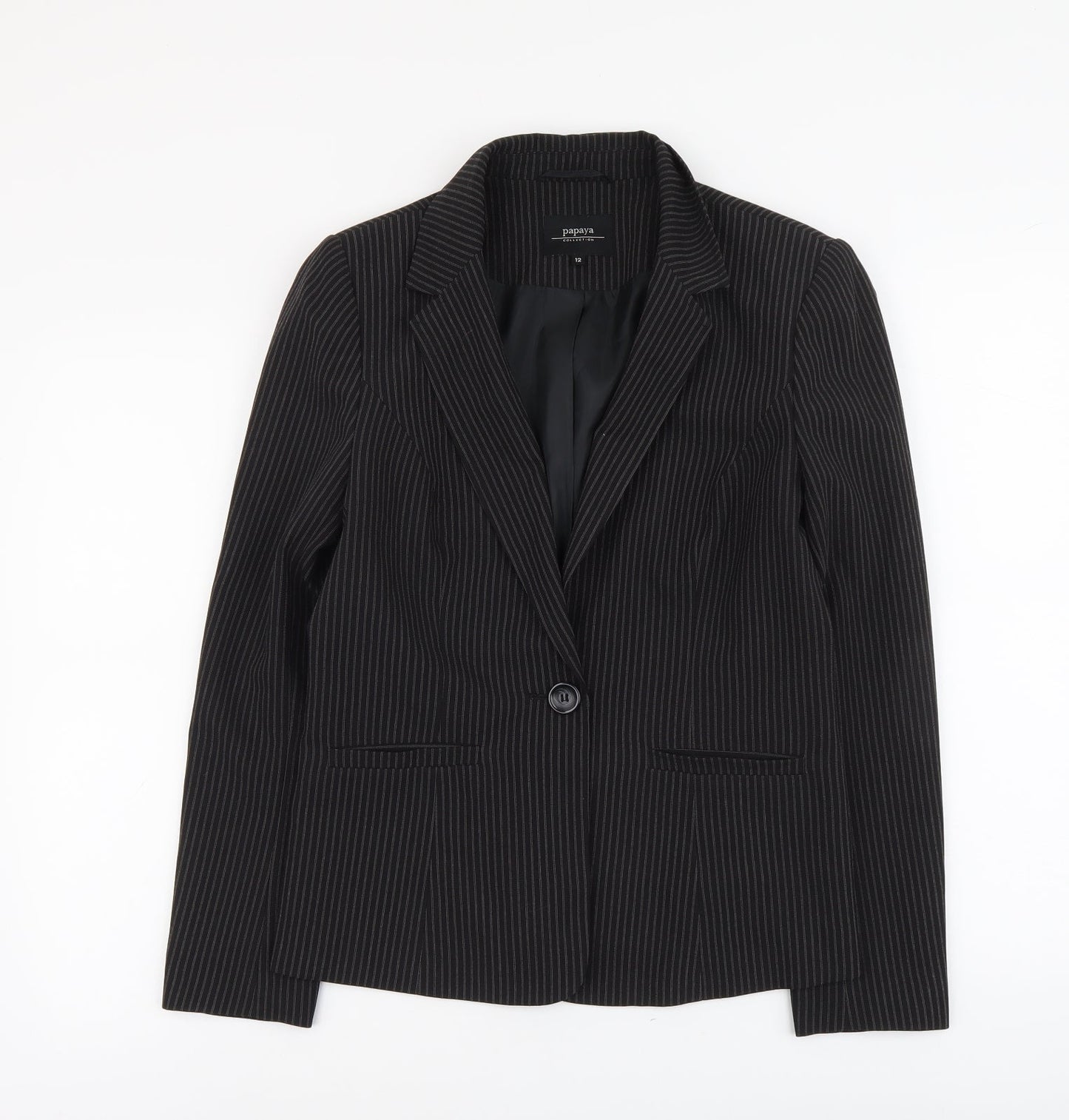 Papaya Womens Black Striped Polyester Jacket Blazer Size 12
