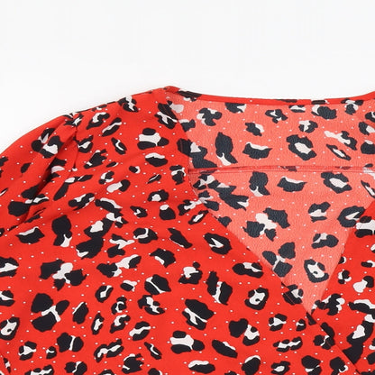 Very Womens Red Animal Print Polyester Wrap Blouse Size 18 V-Neck - Leopard Print Cropped