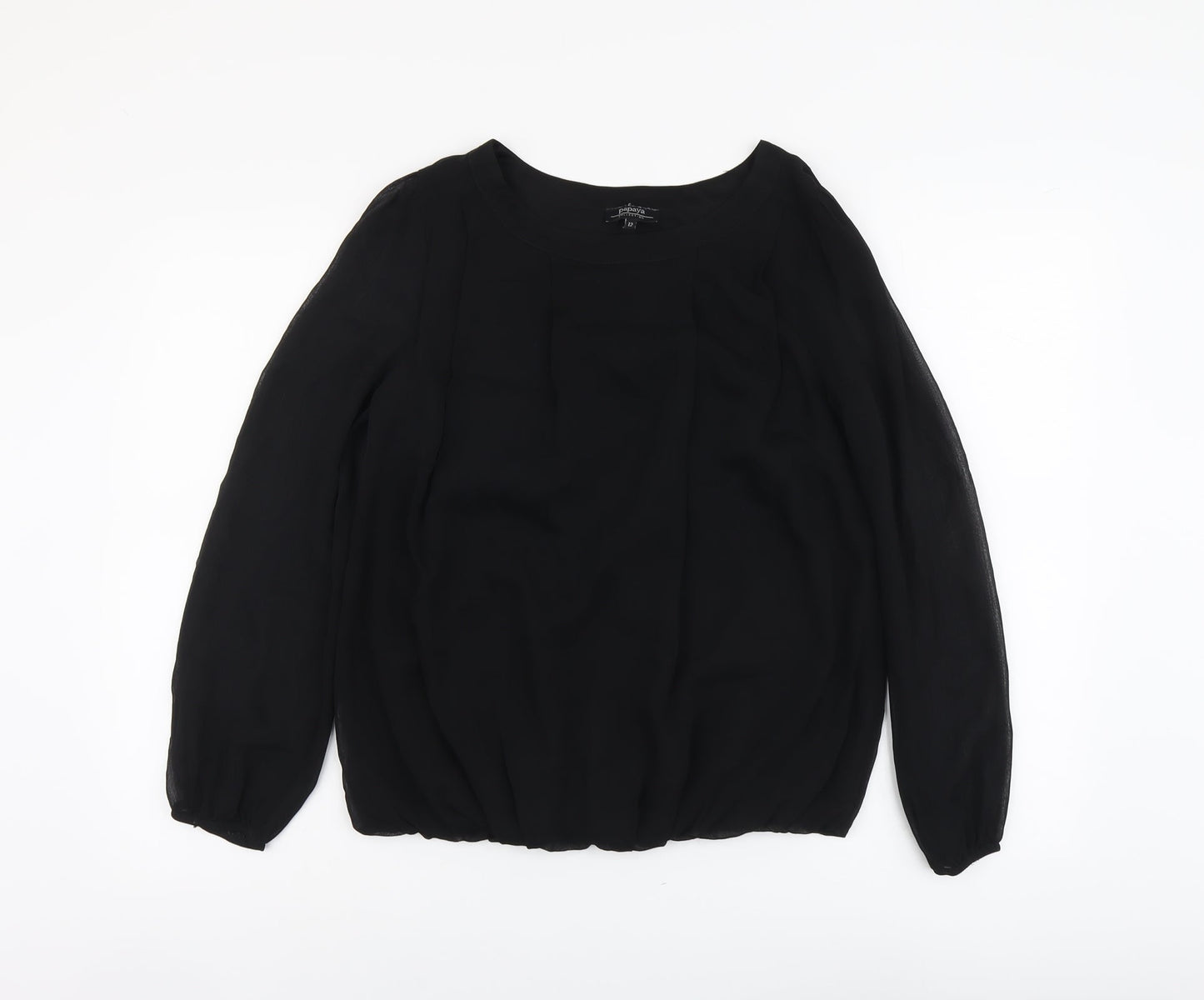 Papaya Womens Black Polyester Basic Blouse Size 12 Boat Neck