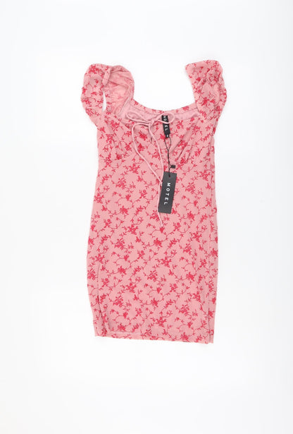 Motel Womens Pink Floral Polyester A-Line Size XS V-Neck Pullover