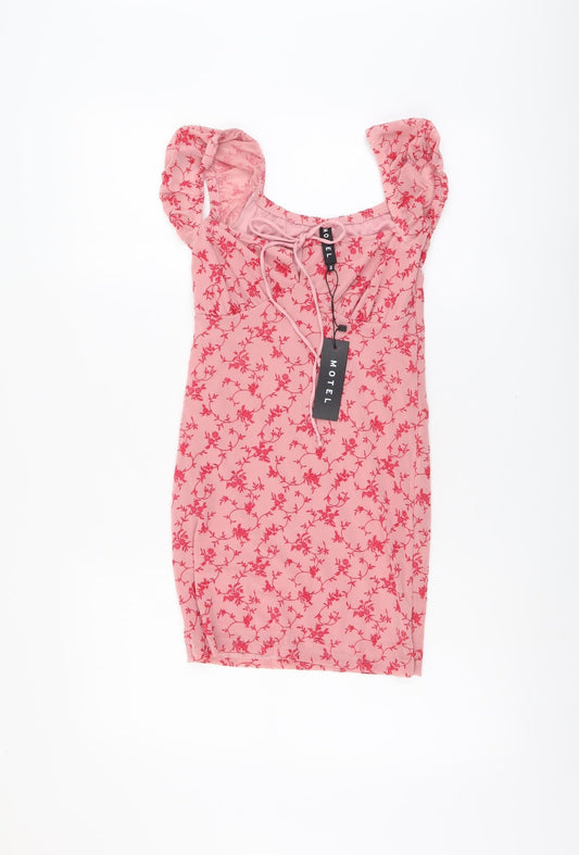 Motel Womens Pink Floral Polyester A-Line Size XS V-Neck Pullover