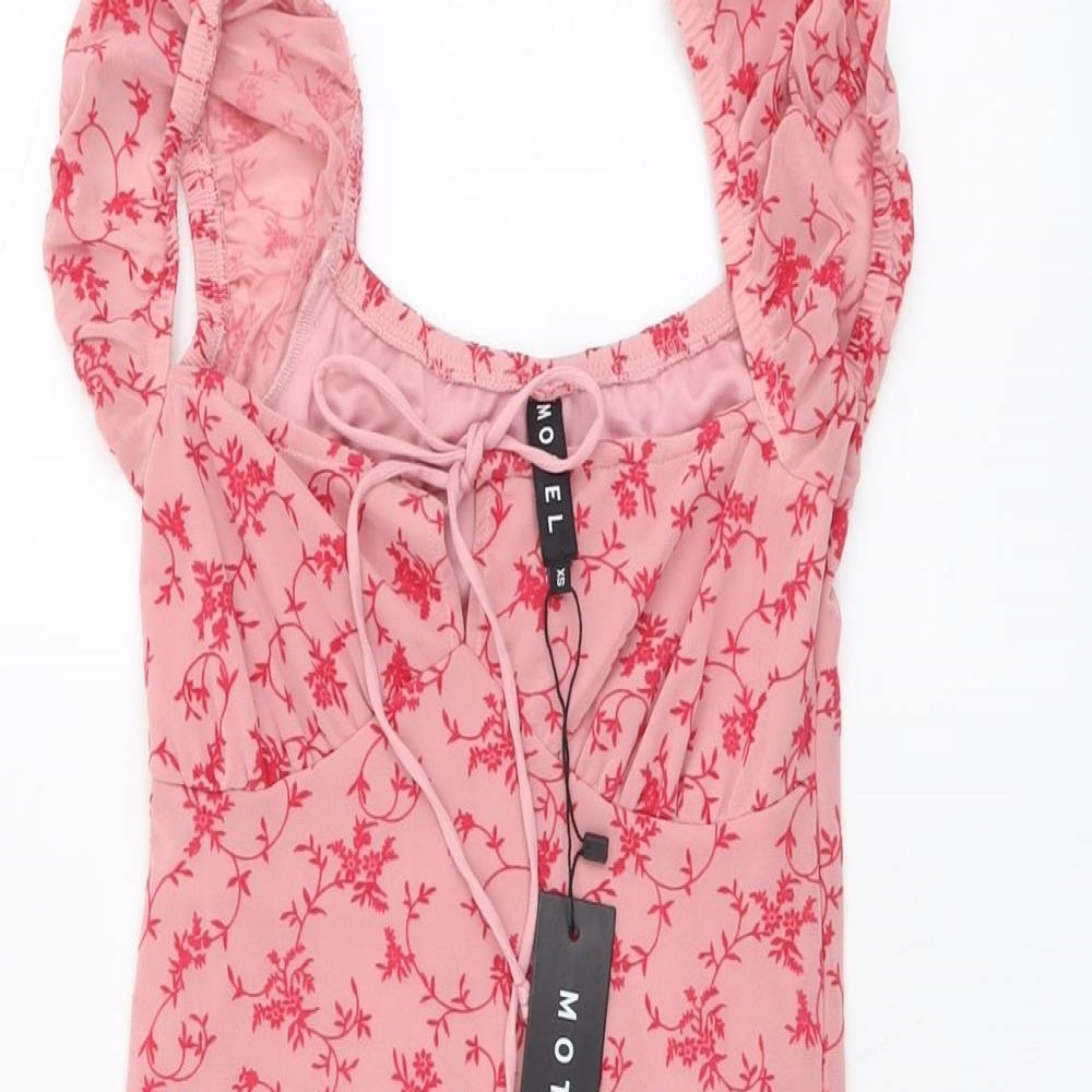Motel Womens Pink Floral Polyester A-Line Size XS V-Neck Pullover