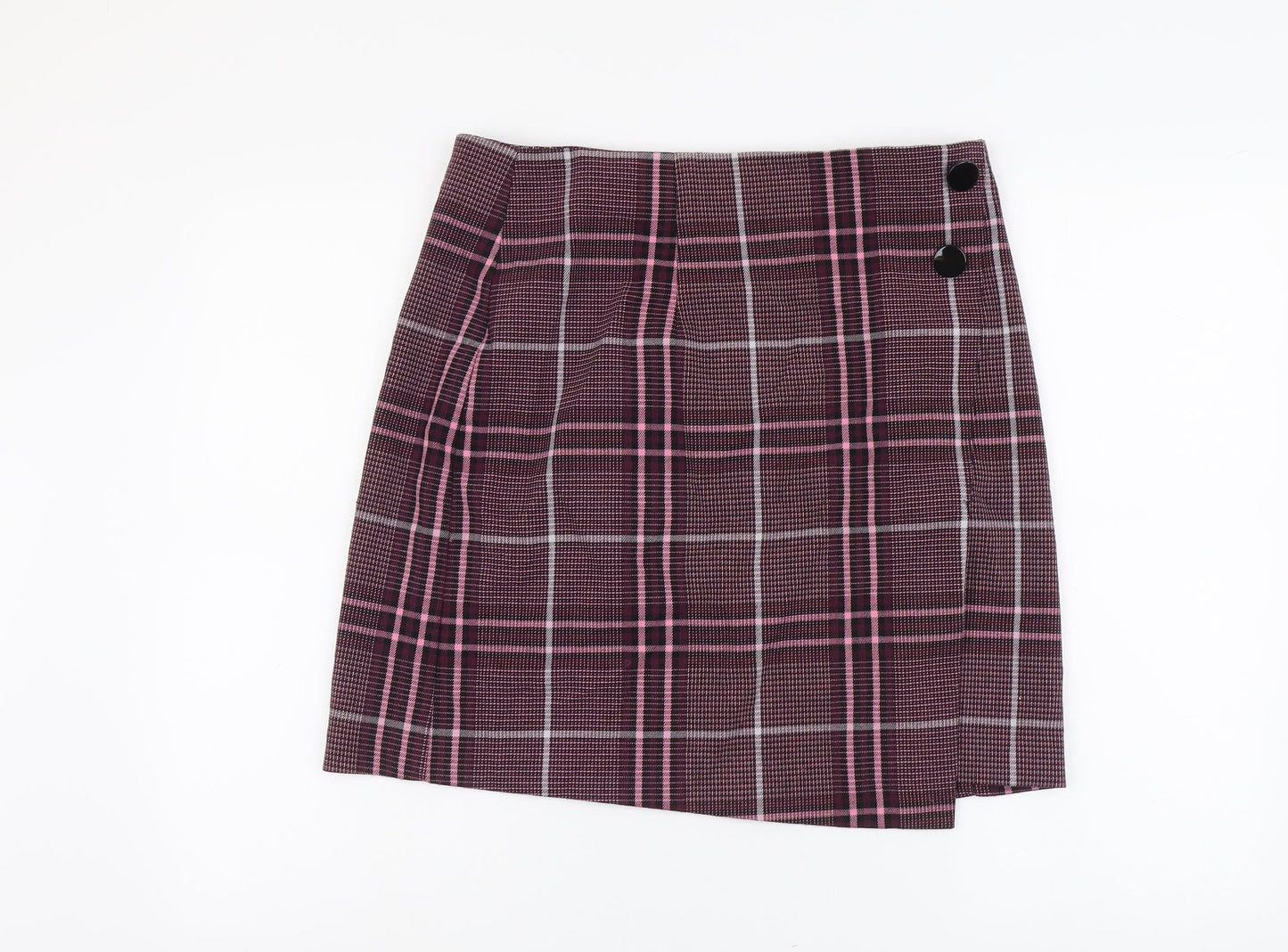 Marks and Spencer Womens Purple Plaid Polyester Straight & Pencil Skirt Size 32 in Zip
