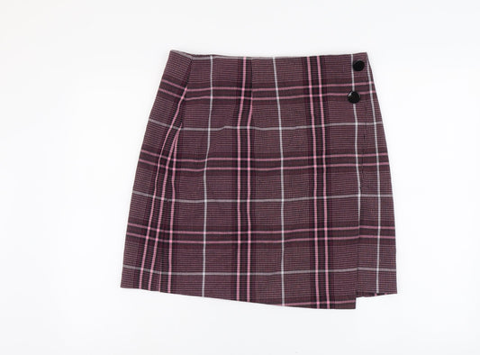 Marks and Spencer Womens Purple Plaid Polyester Straight & Pencil Skirt Size 32 in Zip
