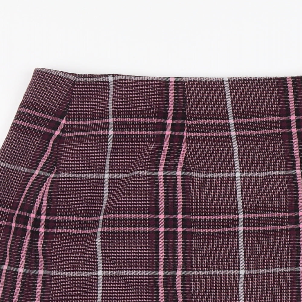 Marks and Spencer Womens Purple Plaid Polyester Straight & Pencil Skirt Size 32 in Zip