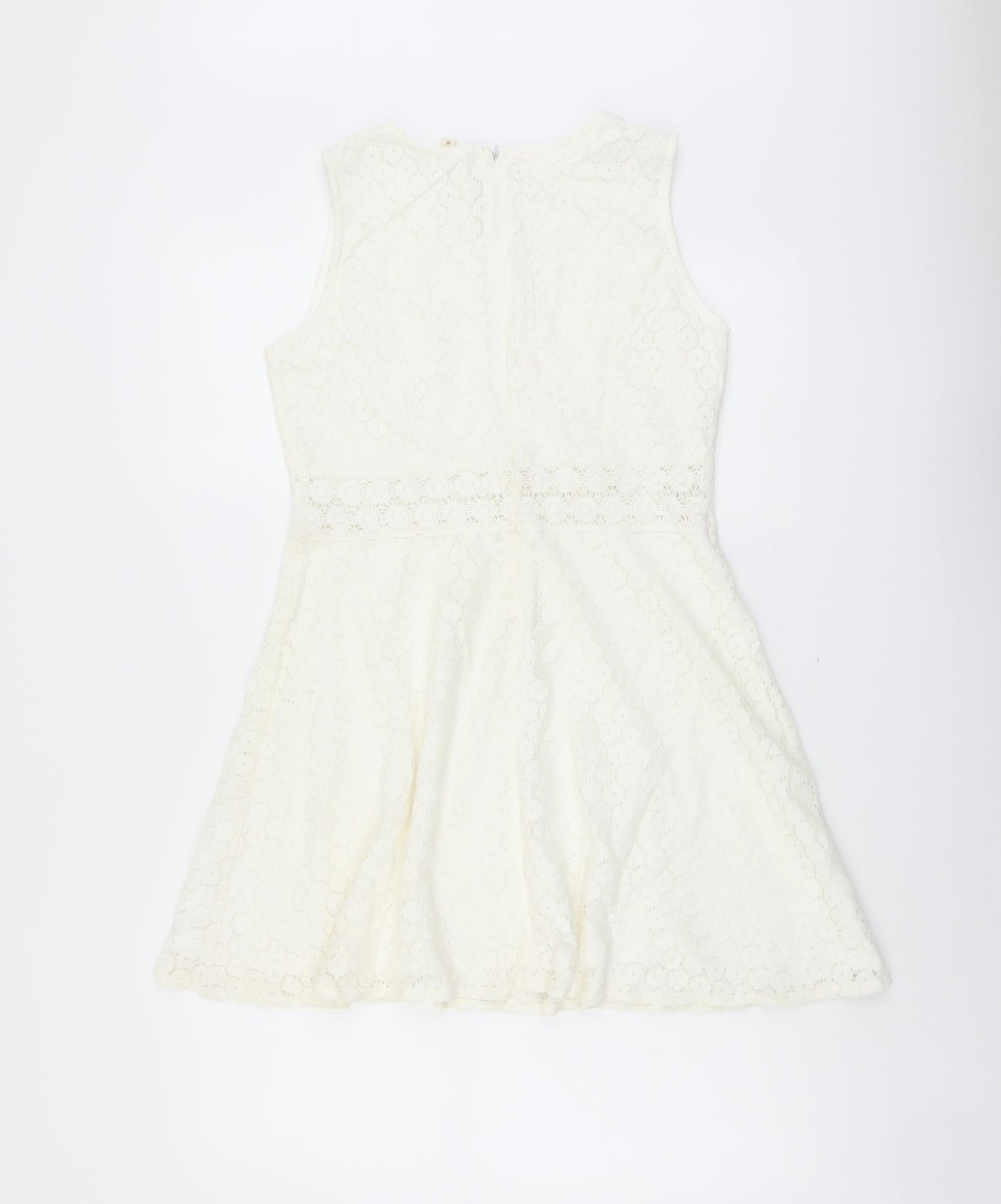 Rebellion Womens Ivory Floral Cotton Skater Dress Size M Scoop Neck Zip