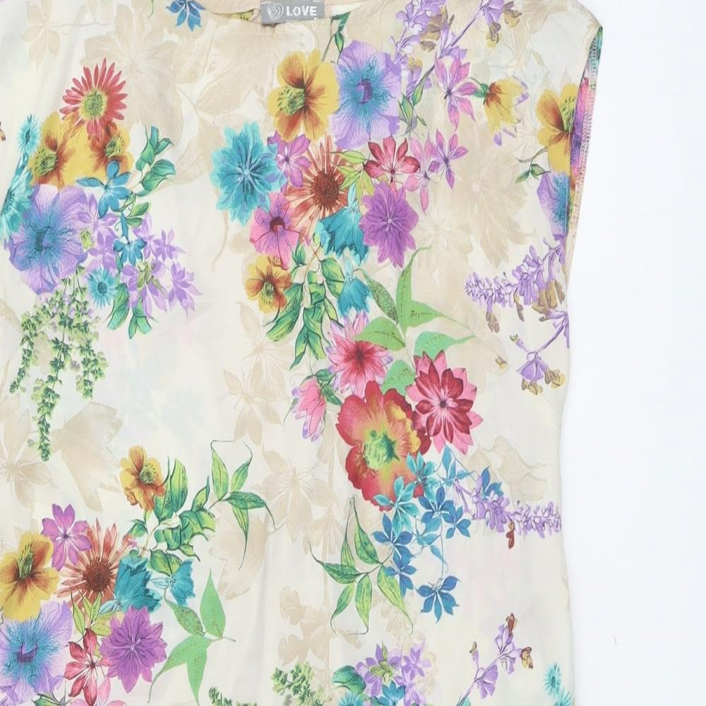 Love Womens Beige Floral Polyester Shift Size S Boat Neck Pullover