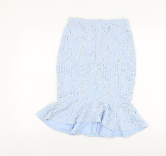 Lipsy Womens Blue Floral Viscose Trumpet Skirt Size 10 Zip