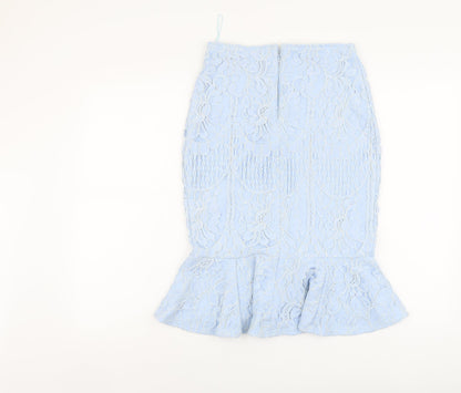 Lipsy Womens Blue Floral Viscose Trumpet Skirt Size 10 Zip