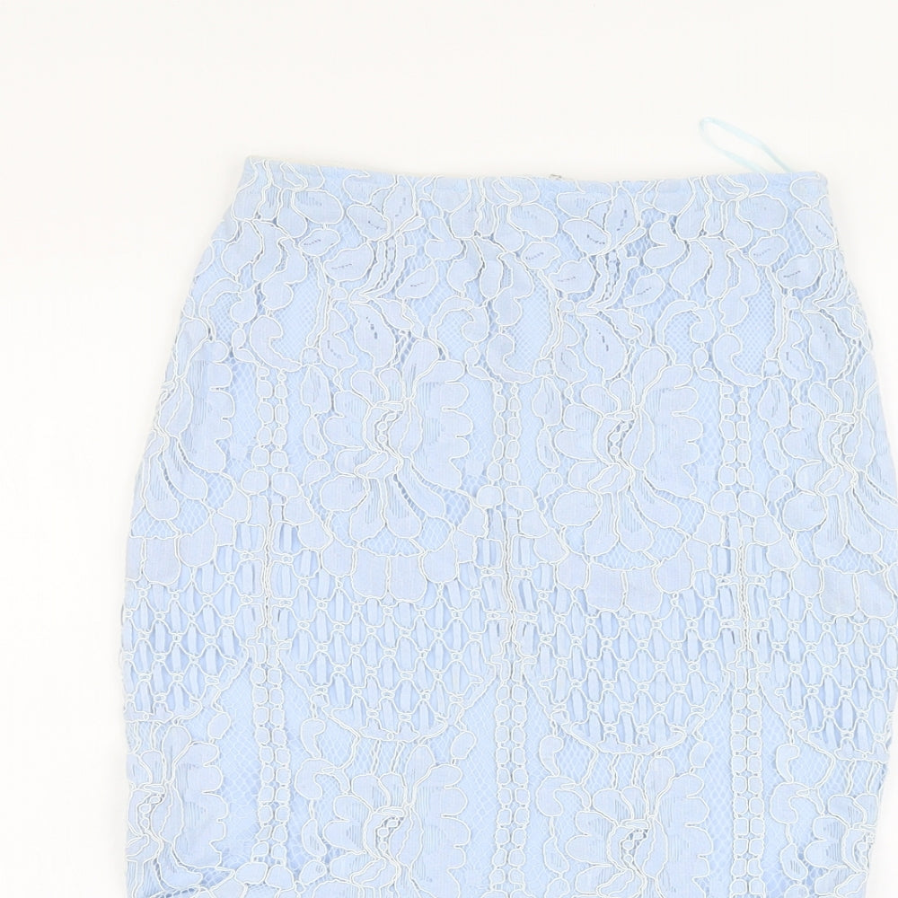 Lipsy Womens Blue Floral Viscose Trumpet Skirt Size 10 Zip