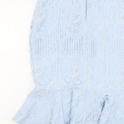 Lipsy Womens Blue Floral Viscose Trumpet Skirt Size 10 Zip