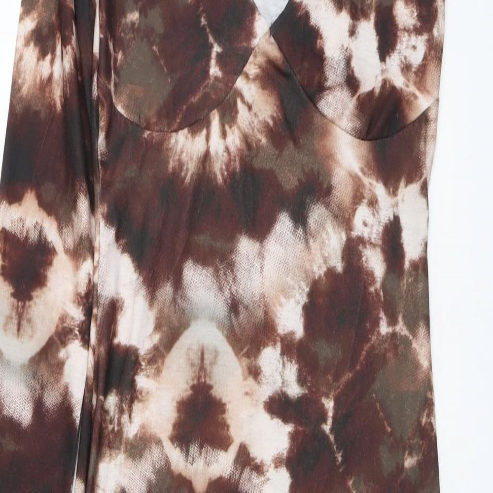 Boohoo Womens Brown Geometric Polyester Bodycon Size 10 One Shoulder Pullover - Tie Dye