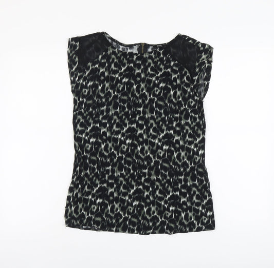 F&F Womens Green Animal Print Viscose Basic Blouse Size 8 Round Neck - Leopard Pattern