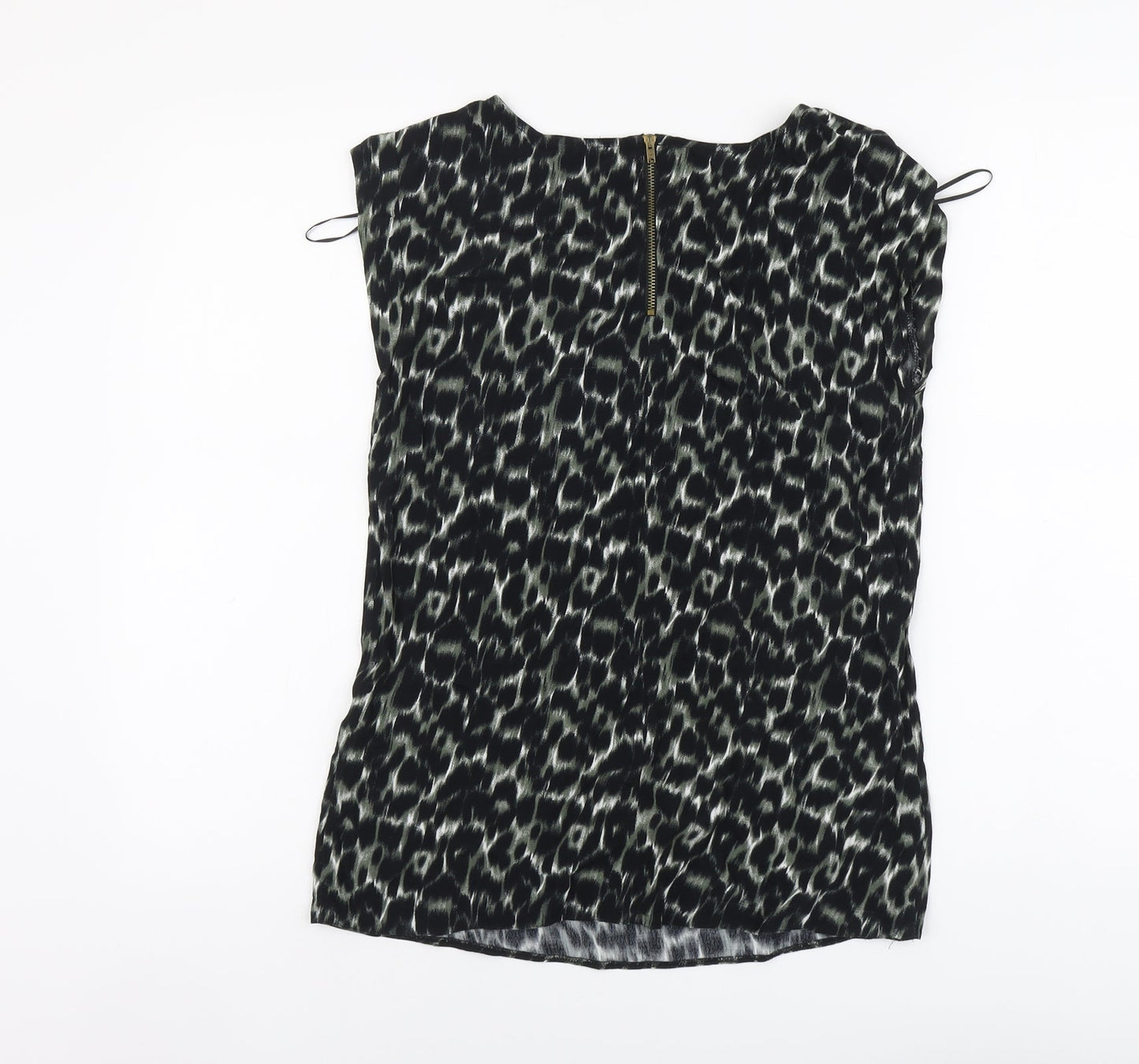 F&F Womens Green Animal Print Viscose Basic Blouse Size 8 Round Neck - Leopard Pattern