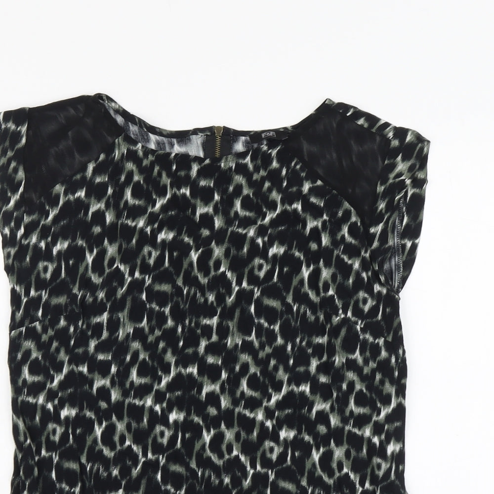 F&F Womens Green Animal Print Viscose Basic Blouse Size 8 Round Neck - Leopard Pattern