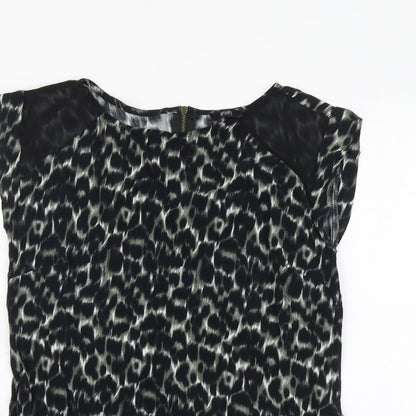F&F Womens Green Animal Print Viscose Basic Blouse Size 8 Round Neck - Leopard Pattern