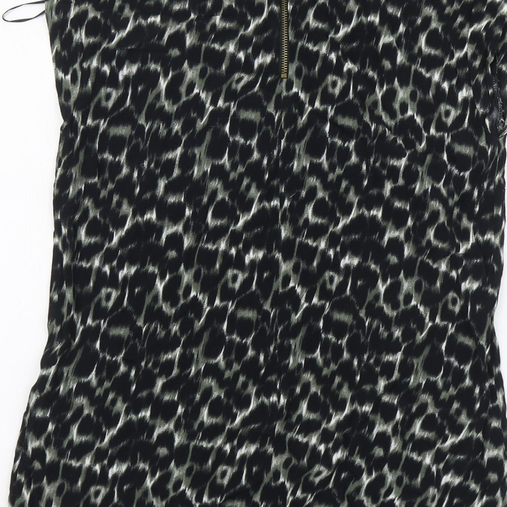 F&F Womens Green Animal Print Viscose Basic Blouse Size 8 Round Neck - Leopard Pattern