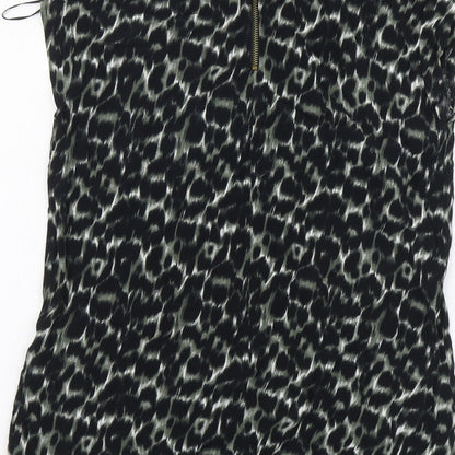 F&F Womens Green Animal Print Viscose Basic Blouse Size 8 Round Neck - Leopard Pattern