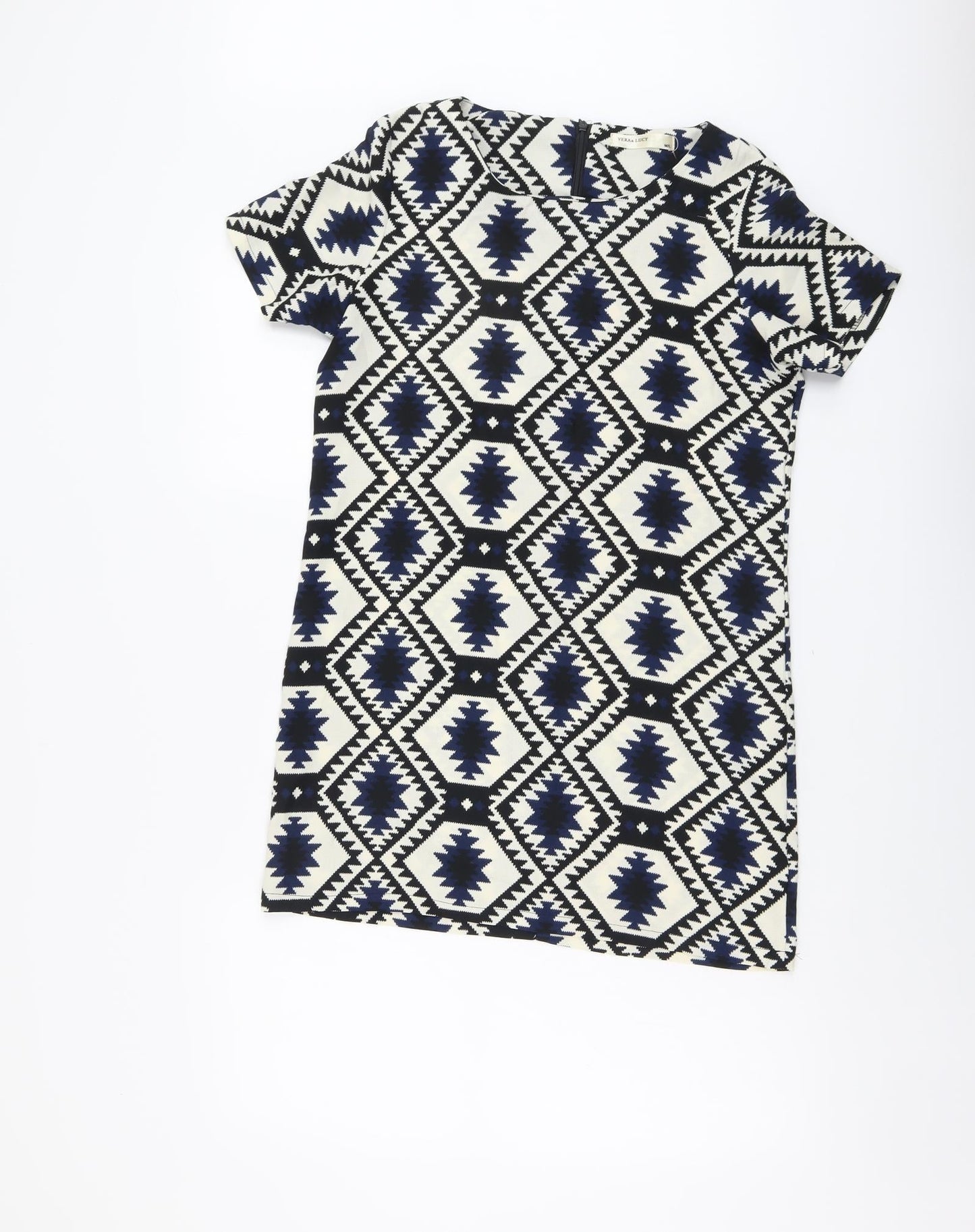 Vera & Lucy Womens Multicoloured Geometric Polyester Shift Size M Scoop Neck Zip