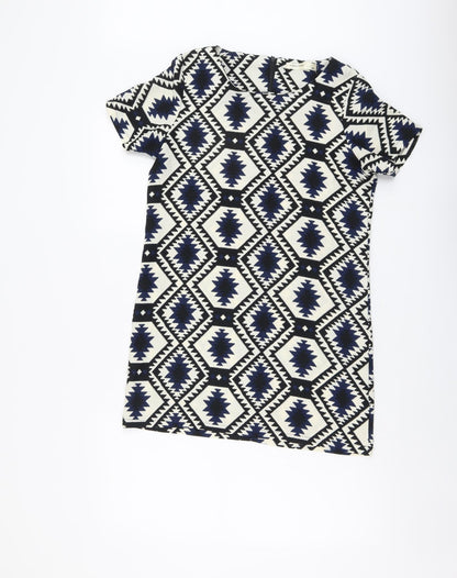 Vera & Lucy Womens Multicoloured Geometric Polyester Shift Size M Scoop Neck Zip