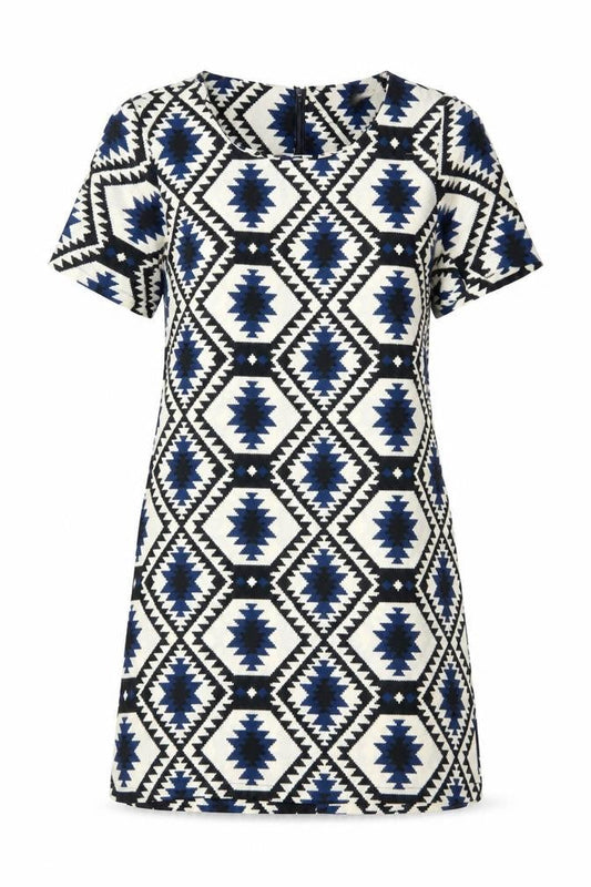 Vera & Lucy Womens Multicoloured Geometric Polyester Shift Size M Scoop Neck Zip