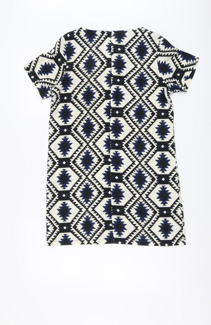 Vera & Lucy Womens Multicoloured Geometric Polyester Shift Size M Scoop Neck Zip