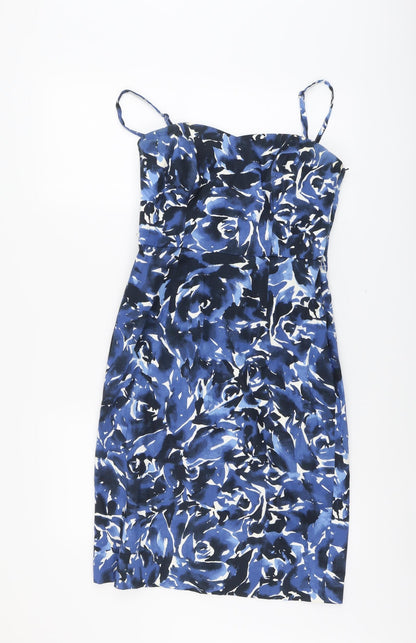 Coats Womens Blue Geometric Cotton A-Line Size 10 Sweetheart Zip