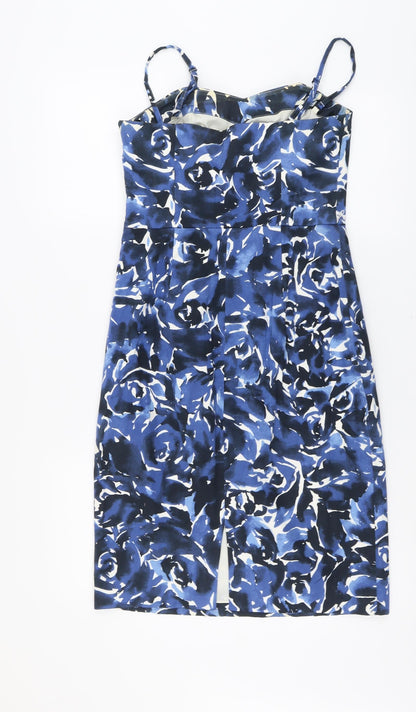 Coats Womens Blue Geometric Cotton A-Line Size 10 Sweetheart Zip
