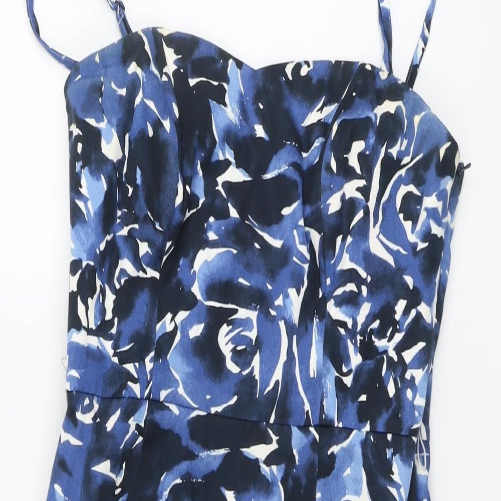 Coats Womens Blue Geometric Cotton A-Line Size 10 Sweetheart Zip
