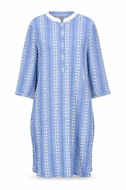 Arelia Womens Blue Geometric 100% Cotton A-Line Size S Roll Neck Button