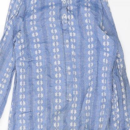 Arelia Womens Blue Geometric 100% Cotton A-Line Size S Roll Neck Button