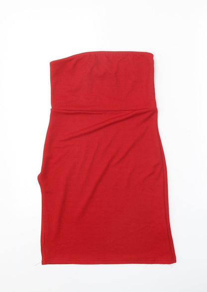 PRETTYLITTLETHING Womens Red Polyester Mini Size 6 Square Neck Pullover