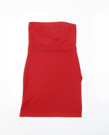 PRETTYLITTLETHING Womens Red Polyester Mini Size 6 Square Neck Pullover