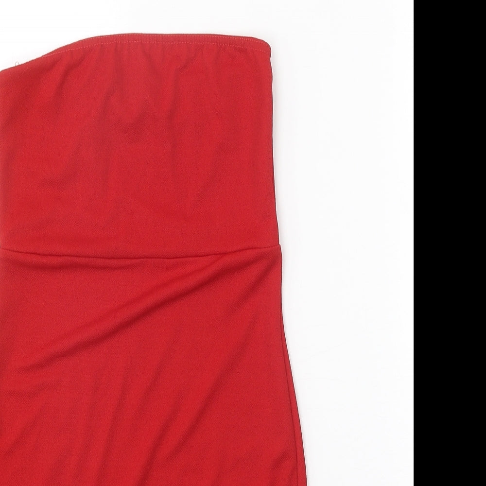 PRETTYLITTLETHING Womens Red Polyester Mini Size 6 Square Neck Pullover