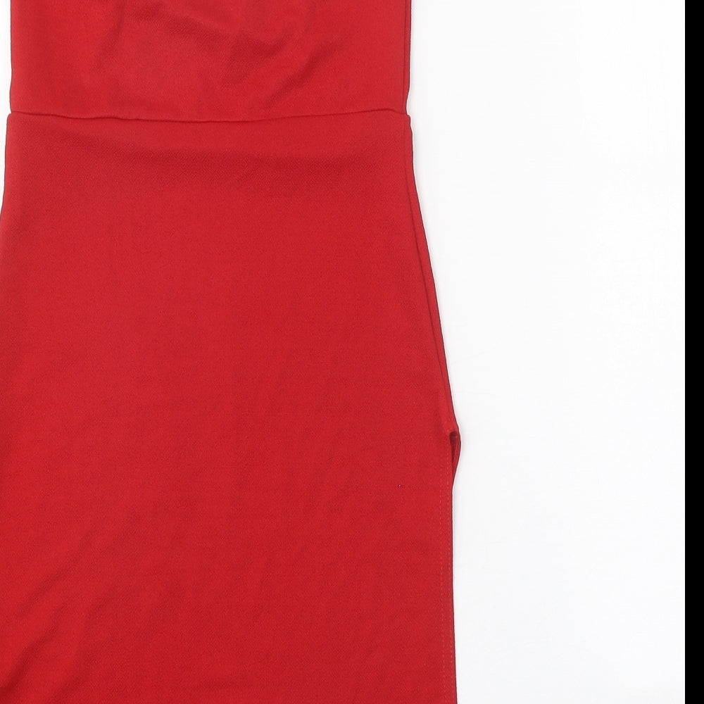 PRETTYLITTLETHING Womens Red Polyester Mini Size 6 Square Neck Pullover