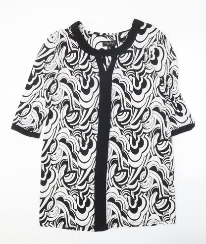 My Fize Womens White Geometric Polyester Shift Size XS Boat Neck Pullover