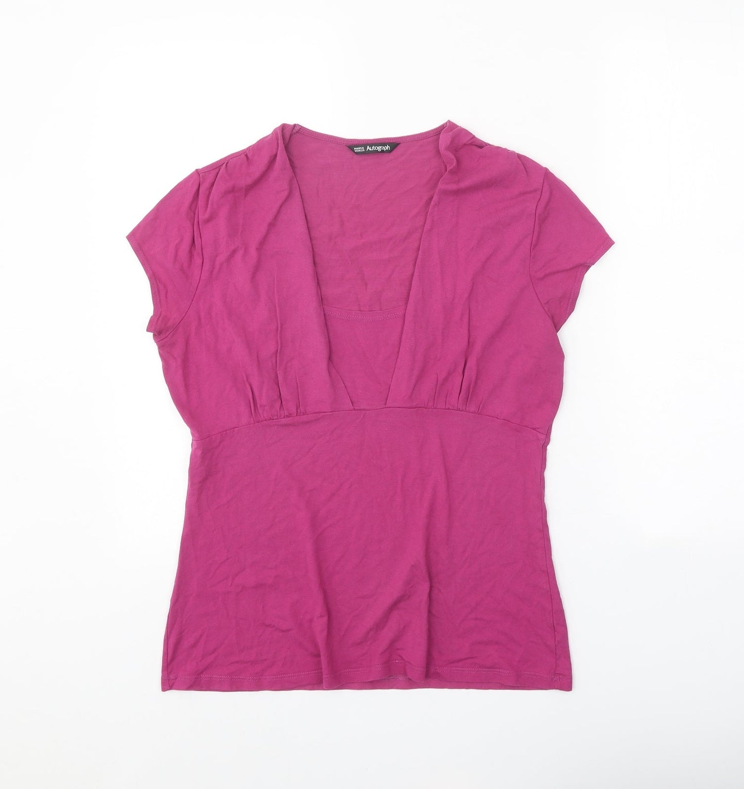 Autograph Womens Pink Viscose Basic T-Shirt Size 14 Scoop Neck