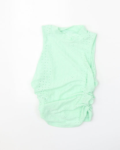 SheIn Womens Green Polyester Cropped Tank Size M Mock Neck - Side Ruched