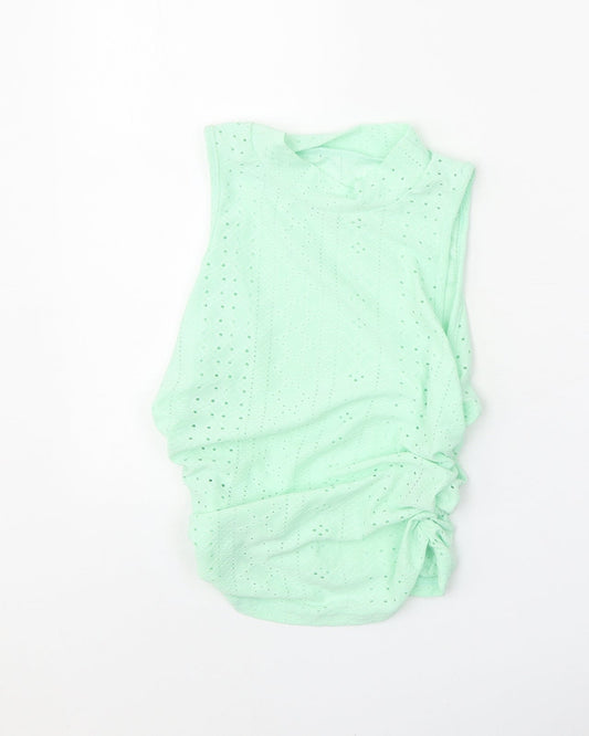 SheIn Womens Green Polyester Cropped Tank Size M Mock Neck - Side Ruched