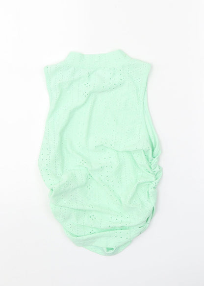 SheIn Womens Green Polyester Cropped Tank Size M Mock Neck - Side Ruched