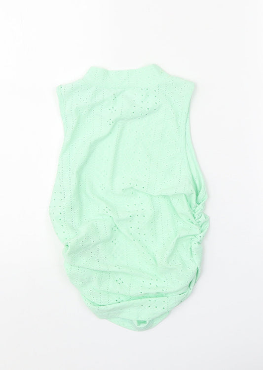 SheIn Womens Green Polyester Cropped Tank Size M Mock Neck - Side Ruched