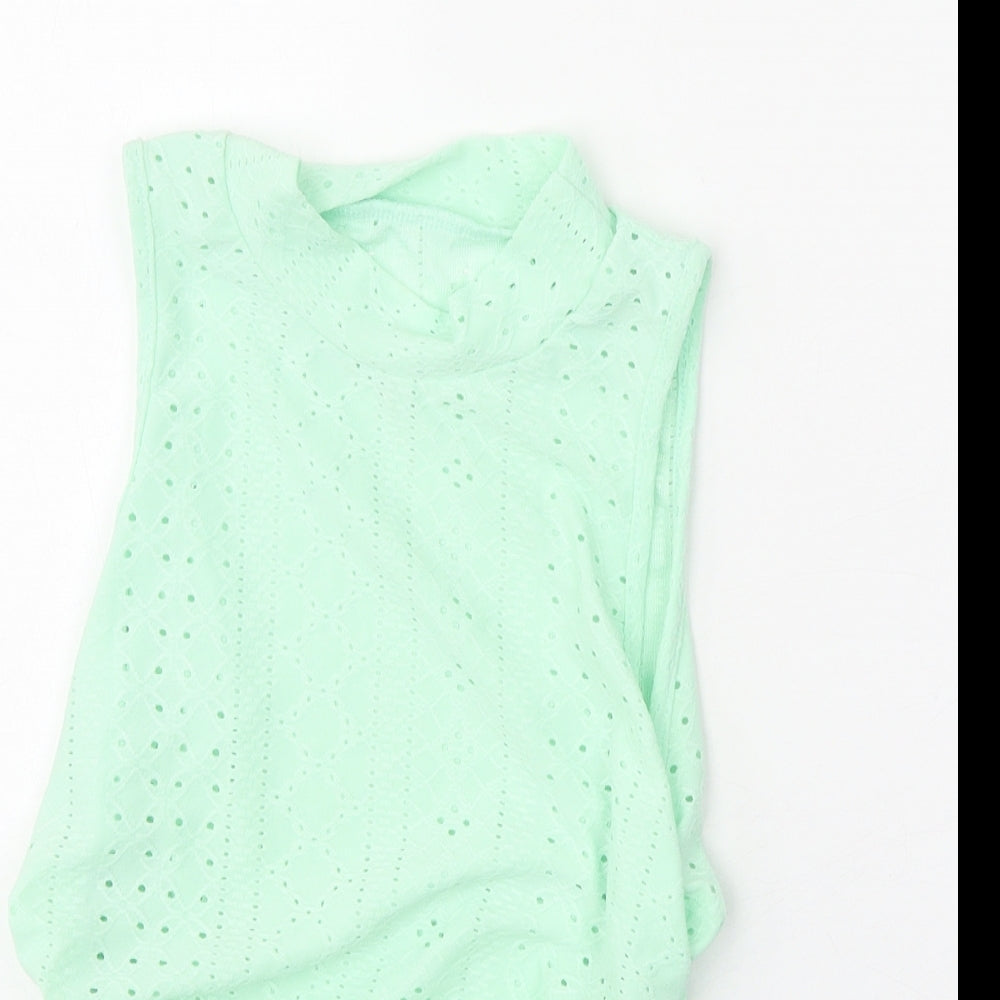 SheIn Womens Green Polyester Cropped Tank Size M Mock Neck - Side Ruched