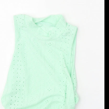 SheIn Womens Green Polyester Cropped Tank Size M Mock Neck - Side Ruched