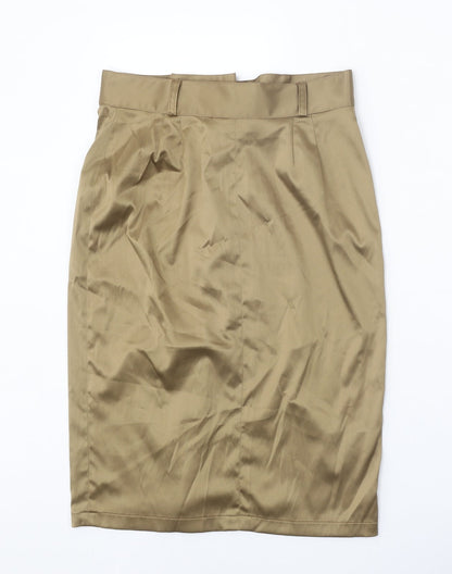 Elli Ramos Womens Gold Polyester Straight & Pencil Skirt Size M Zip