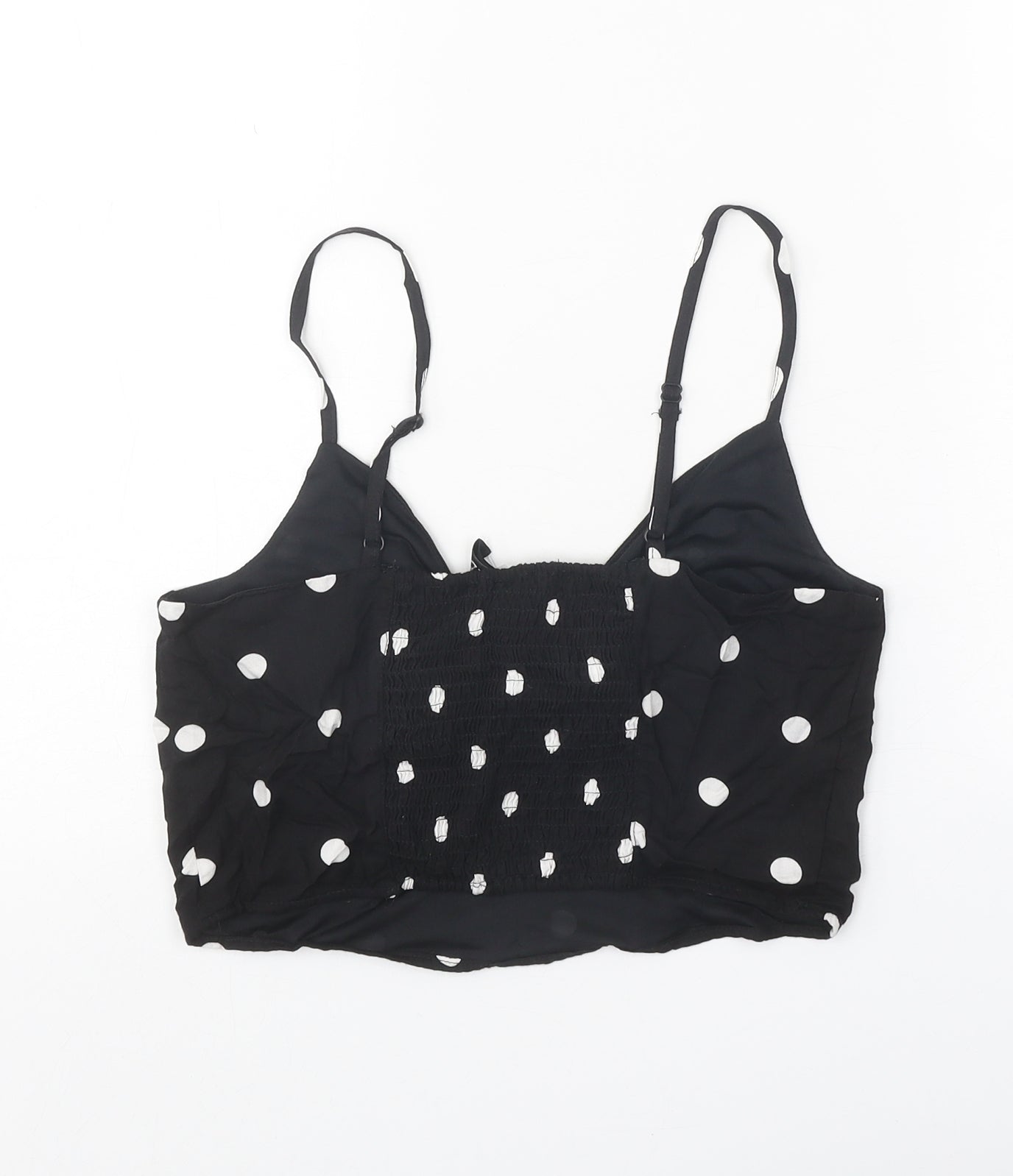 Divided Womens Black Polka Dot Viscose Cropped Tank Size 10 V-Neck