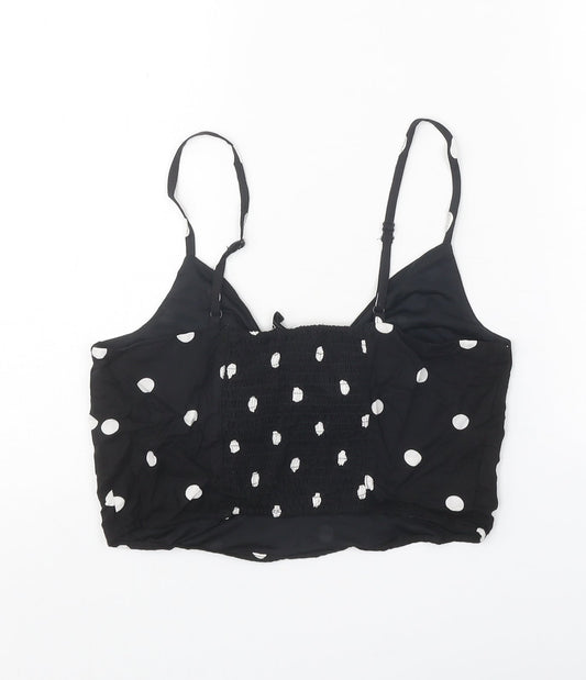 Divided Womens Black Polka Dot Viscose Cropped Tank Size 10 V-Neck